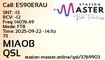 QSL Card for M1AOB QSO with ES90ERAU