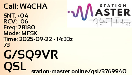 QSL Card for G/SQ9VR QSO with W4CHA