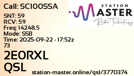 QSL Card for 2E0RXL QSO with SC100SSA