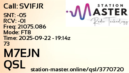 QSL Card for M7EJN QSO with SV1FJR