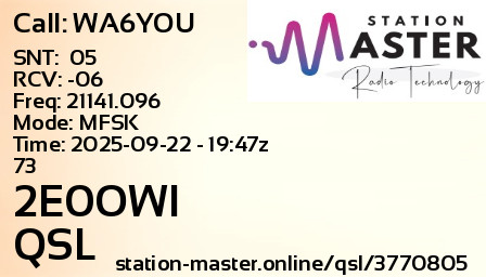 QSL Card for 2E0OWI QSO with WA6YOU