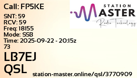QSL Card for LB7EJ QSO with FP5KE