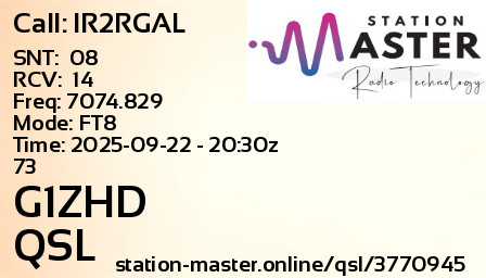 QSL Card for G1ZHD QSO with IR2RGAL