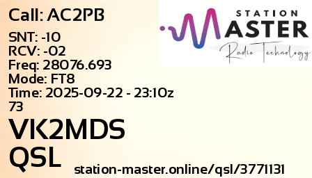 QSL Card for VK2MDS QSO with AC2PB