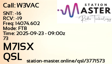 QSL Card for M7ISX QSO with W3VAC