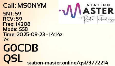 QSL Card for G0CDB QSO with MS0NYM