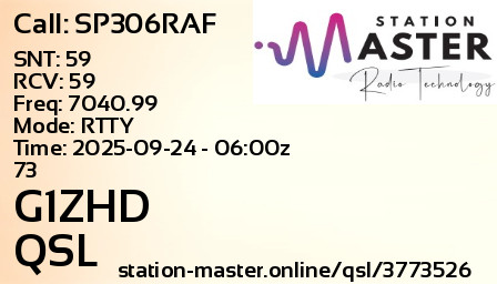 QSL Card for G1ZHD QSO with SP306RAF