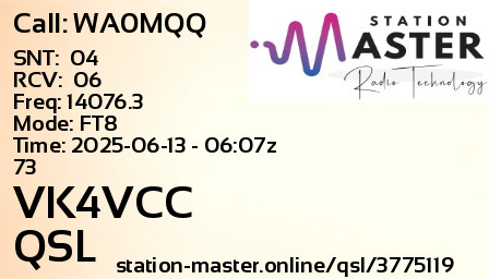 QSL Card for VK4VCC QSO with WA0MQQ