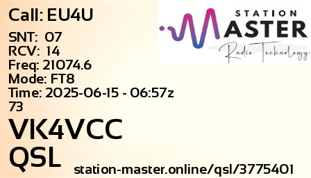 QSL Card for VK4VCC QSO with EU4U