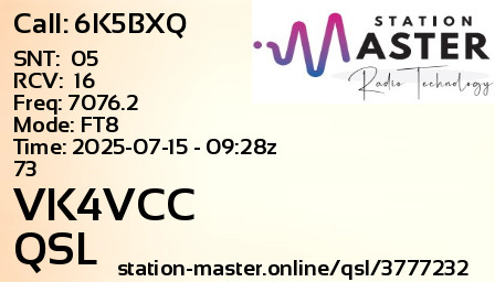 QSL Card for VK4VCC QSO with 6K5BXQ