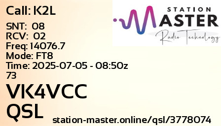 QSL Card for VK4VCC QSO with K2L