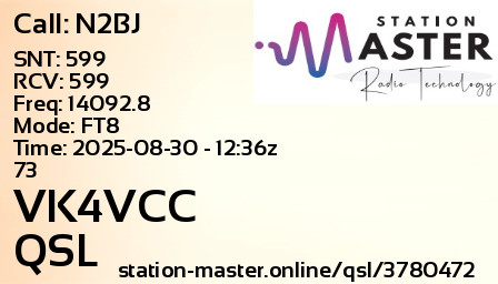 QSL Card for VK4VCC QSO with N2BJ