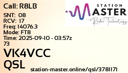 QSL Card for VK4VCC QSO with R8LB