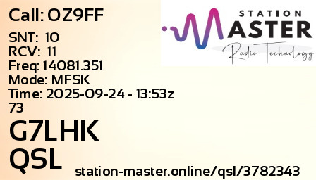 QSL Card for G7LHK QSO with OZ9FF