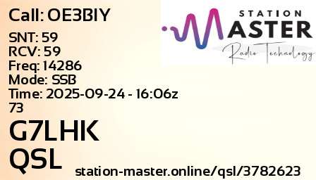 QSL Card for G7LHK QSO with OE3BIY
