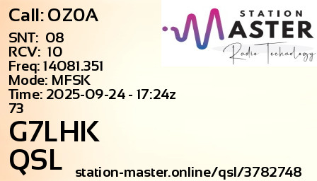 QSL Card for G7LHK QSO with OZ0A