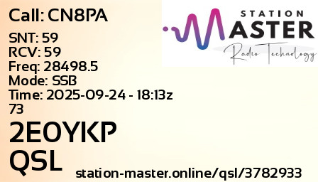 QSL Card for 2E0YKP QSO with CN8PA