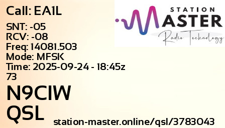 QSL Card for N9CIW QSO with EA1L