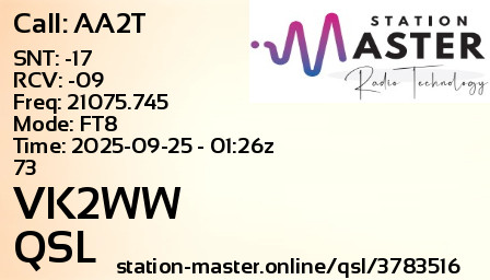 QSL Card for VK2WW QSO with AA2T