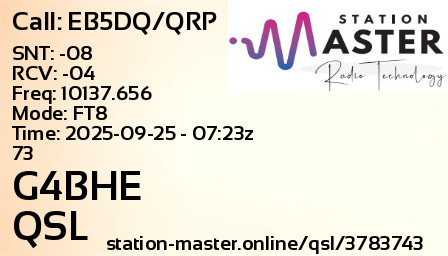 QSL Card for G4BHE QSO with EB5DQ/QRP
