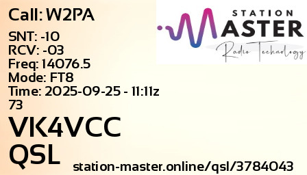 QSL Card for VK4VCC QSO with W2PA