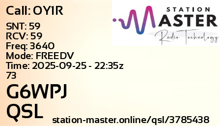 QSL Card for G6WPJ QSO with OY1R