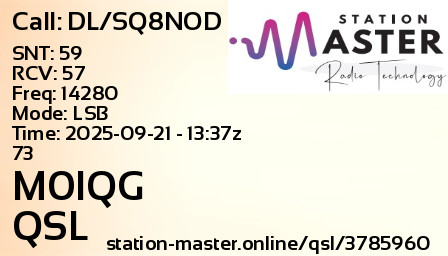 QSL Card for M0IQG QSO with DL/SQ8NOD