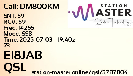 QSL Card for EI8JAB QSO with DM800KM
