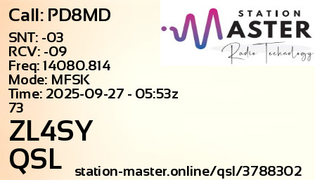 QSL Card for ZL4SY QSO with PD8MD