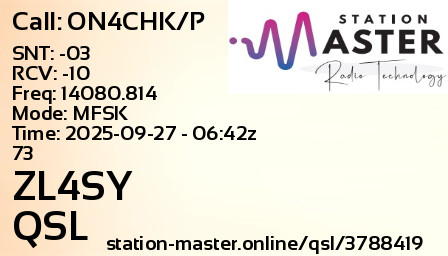 QSL Card for ZL4SY QSO with ON4CHK/P