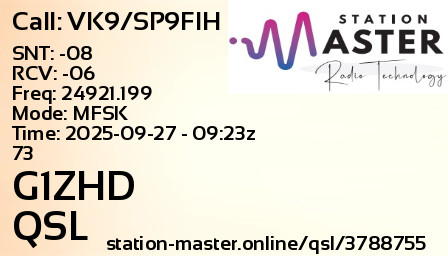 QSL Card for G1ZHD QSO with VK9/SP9FIH