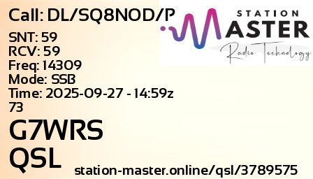 QSL Card for G7WRS QSO with DL/SQ8NOD/P