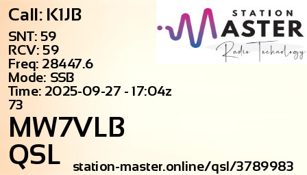 QSL Card for MW7VLB QSO with K1JB