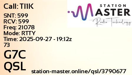 QSL Card for G7C QSO with TI1K
