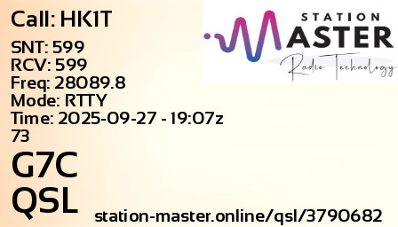 QSL Card for G7C QSO with HK1T