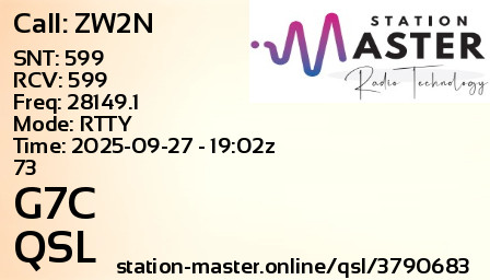 QSL Card for G7C QSO with ZW2N