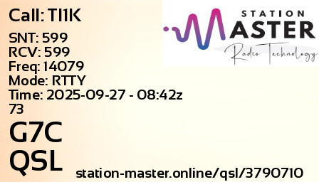 QSL Card for G7C QSO with TI1K