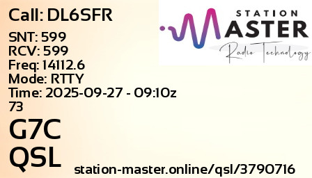 QSL Card for G7C QSO with DL6SFR