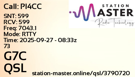 QSL Card for G7C QSO with PI4CC