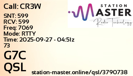 QSL Card for G7C QSO with CR3W