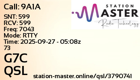 QSL Card for G7C QSO with 9A1A