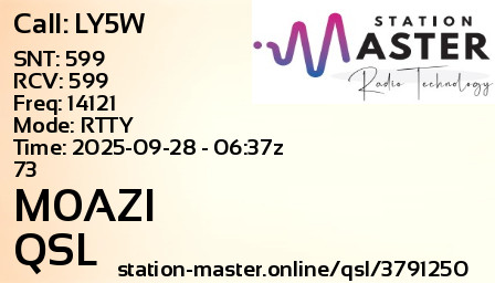 QSL Card for M0AZI QSO with LY5W