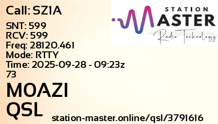 QSL Card for M0AZI QSO with SZ1A
