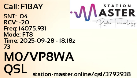 QSL Card for M0/VP8WA QSO with F1BAY