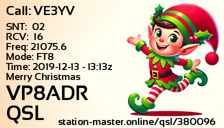 QSL Card for VP8ADR QSO with VE3YV