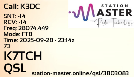 QSL Card for K7TCH QSO with K3DC