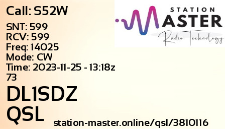 QSL Card for DL1SDZ QSO with S52W