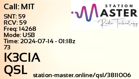 QSL Card for K3CIA QSO with M1T