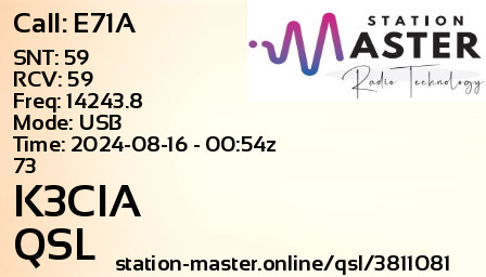 QSL Card for K3CIA QSO with E71A