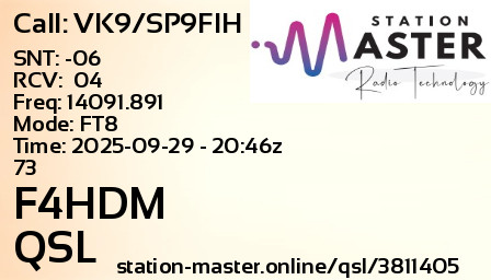 QSL Card for F4HDM QSO with VK9/SP9FIH